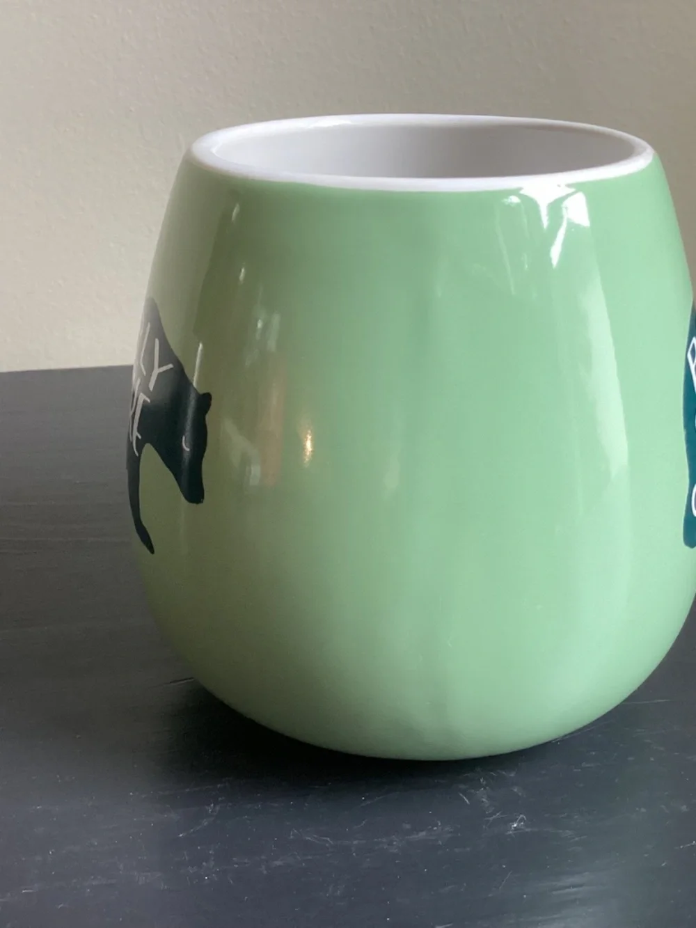Clay Art “BEARLY AWAKE” 16oz Coffee Mug Green with Black Bear